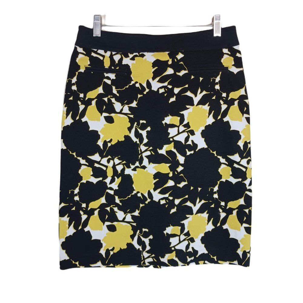Margaret M Floral Print Pencil Skirt Yellow/Black, Size M
